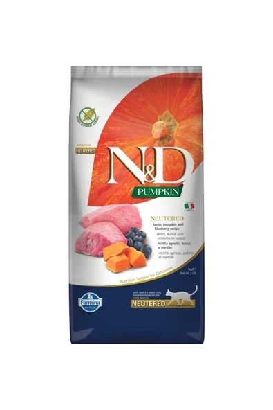 N&D Pumpkin Tahılsız Kuzu & Yaban Mersinli Kısırlaştırılmış Yetişkin Kedi Maması 5 Kg ürün görseli 1