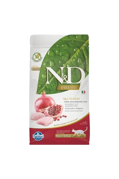 N&D Prime Tahılsız Tavuk & Nar Kısırlaştırılmış Yetişkin Kedi Maması 1,5 Kg ürün görseli 1