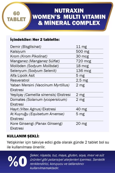 Nutraxin Multivitamin Kadın - Multivitamin & Mineral Complex 60 Tablet - Resim 4