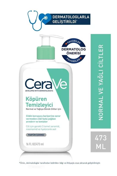 Cerave Köpüren Temizleyici Seramid & Hyaluronik Asit Normal & Yağlı Ciltler Yüz Vücut 473 ml ürün görseli 1