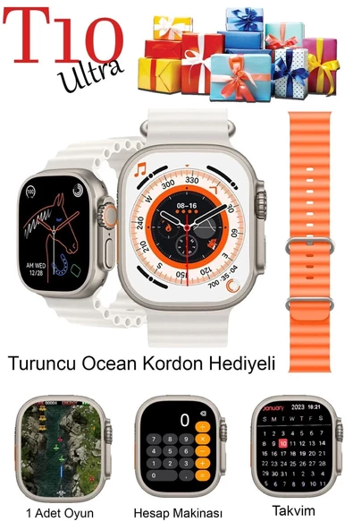 T10 Ultra Ios ve Android Destekli GÜMÜŞ Kasa Çift kordon ürün görseli 1