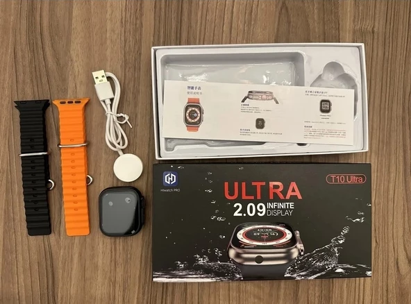 T10 Ultra Ios ve Android Destekli Siyah Kasa Çift kordon ürün görseli 1