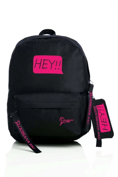 B.Y. Trend Laptop Bölmeli Okul Çantası Hey!!! Siyah Pembe 1525 ürün görseli 1