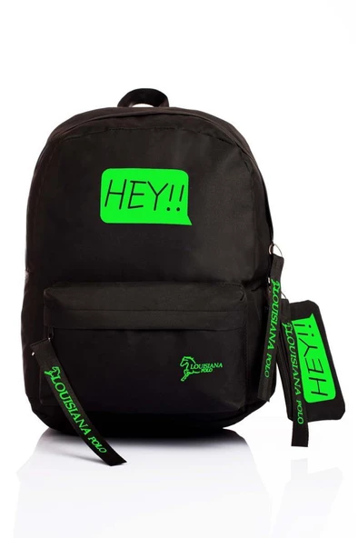 Laptop Bölmeli Okul Çantası Hey!!! Siyah Yeşil 1525 ürün görseli 1