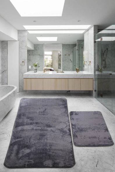 Relax Antrasit 80x150 + 50x80 cm Büyük Ebat 2li Banyo Halısı Paspası Seti Kaymaz Klozet Takımı ürün görseli 1
