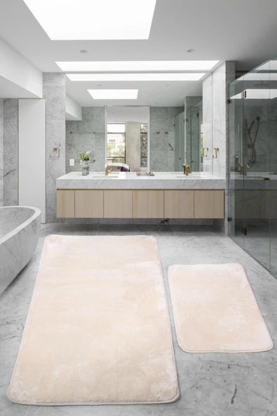 Relax Krem 80x150 + 50x80 cm Büyük Ebat 2li Banyo Halısı Paspası Seti Kaymaz Klozet Takımı ürün görseli 1