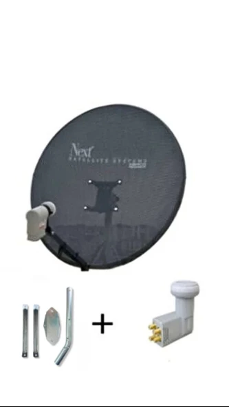 80 Cm Delikli 0,6 Mm. Gri Renk Ofset Çanak Anten +... 4'lü Lnb...+ 45 Cm Montaj Borusu ürün görseli 1