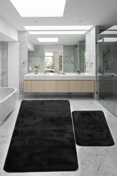 Relax Siyah 80x150 + 50x80 cm Büyük Ebat 2li Banyo Halısı Paspası Seti Kaymaz Klozet Takımı ürün görseli 1