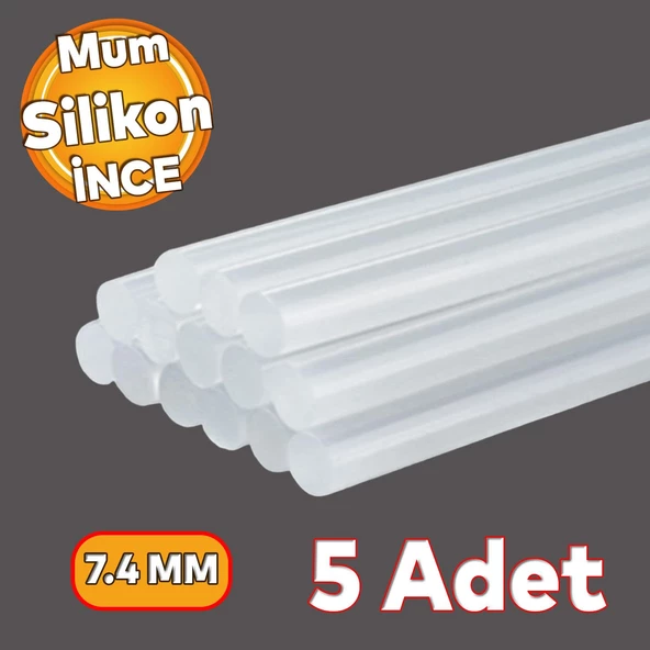 İnce Mum Silikon 7.4 mm Çubuk Sıcak Silikon Hobi Süs Hediyelik Eşya Maket Yapıştırma Slikon 5 ADET ürün görseli 1