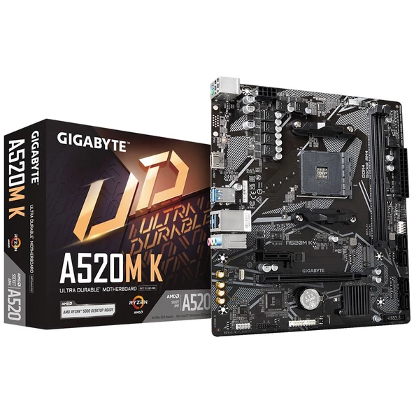 GIGABYTE A520M K AMD A520 Soket AM4 DDR4 5100MHz (O.C.) M.2 mATX Anakart ürün görseli 1