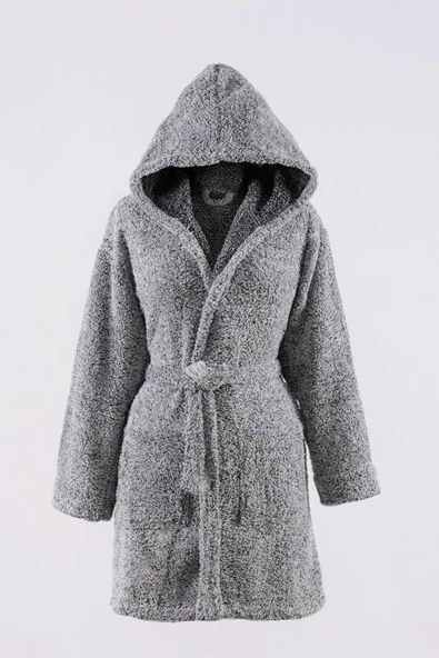 Plain Kapşonlu Unisex Wellsoft Peluş Sabahlık | Bornoz ürün görseli 1