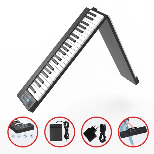 Jwin JDP-8800 Katlanabilir Tuş Hassasiyetli Bluetooth + Şarjlı Piyano - Siyah ürün görseli 1