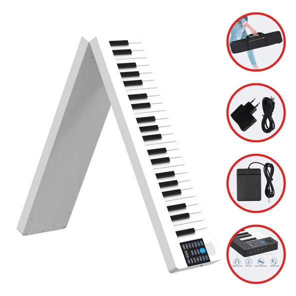Jwin JDP-8800 Katlanabilir Tuş Hassasiyetli Bluetooth + Şarjlı Piyano - Beyaz ürün görseli 1