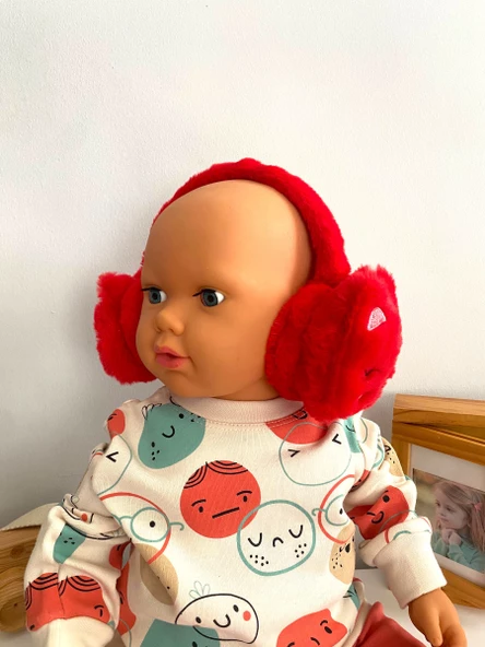 Neşeli Bebekler Kedi Desen 2-8 Yaş Arası Isıtıcı Boy Ayarlanabilir Kulaklık Kırmızı ürün görseli 1