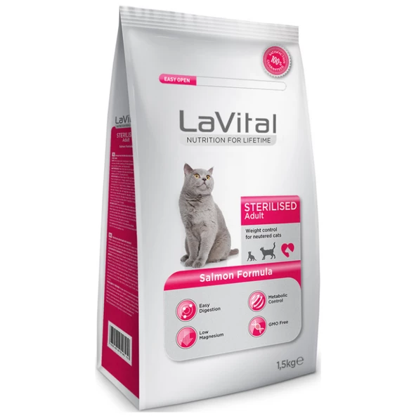 Lavital Sterilised Somonlu 1,5Kg Kısır Kedi Maması Salmon Sterilised Cat Food ürün görseli 1