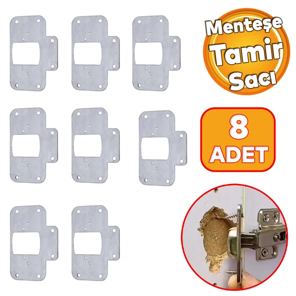 Dolap Kapak Tas Taş Menteşe Tamir Sacı Saç Nobel Pratik Onarım Kiti 6,5x9 cm Yuva Tablası 8 Adet ürün görseli 1