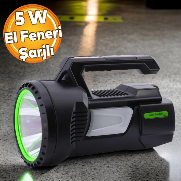 Şarjlı Çok Fonksiyonlu Sarj Edilebilir Projektör Fener Led El Lambası Feneri 5W 4800 Mah Beyaz Işık ürün görseli 1
