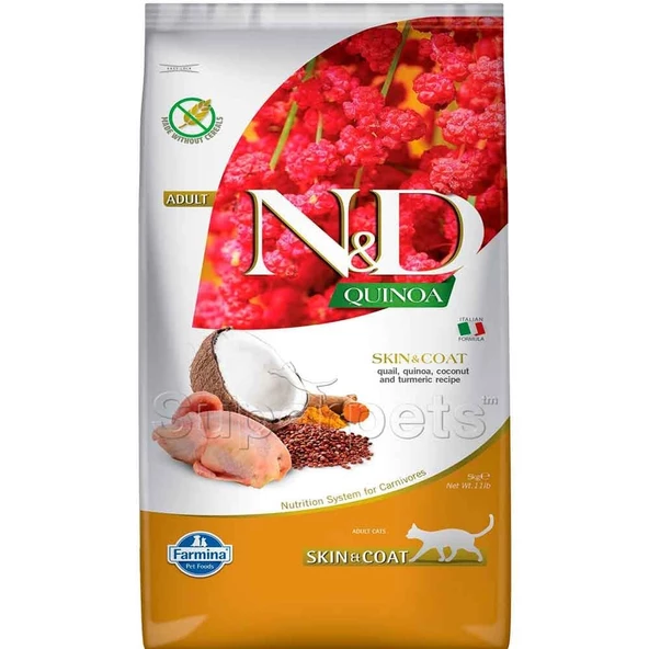 N&D Quinoa Skin Coat Bıldırcın Yetişkin Kedi Maması 5 kg ürün görseli 1