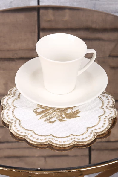 Glory Gold 6lı Linen Keten Kahve Yanı Kokteyl Sunum Parti Peçetesi Nakış Işlemeli Sunumluk ürün görseli 1