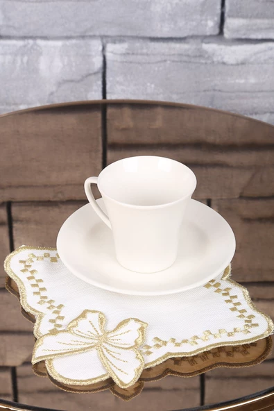 Kelebek Gold 6lı Linen Keten Kahve Yanı Kokteyl Sunum Parti Peçetesi Nakış Işlemeli Sunumluk ürün görseli 1