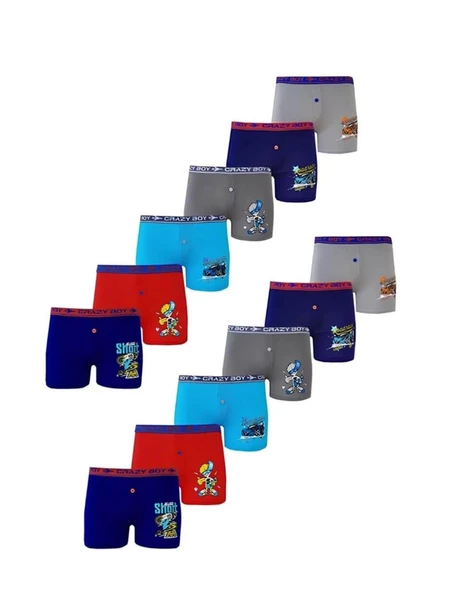 TUTKU 0253 ERKEK ÇOCUK DESENLİ LİKRALI BOXER ŞORT 12 ADET ürün görseli 1