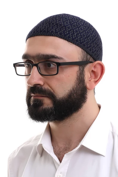 Lacivert Orlon Kışlık Namaz Takkesi Baklava Desenli Takke ürün görseli 1