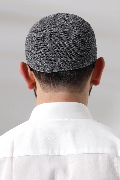 Melanj Dantel Detaylı Örme Gold Namaz Takkesi - Resim 5