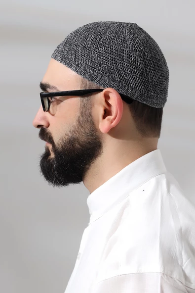 Melanj Dantel Detaylı Örme Gold Namaz Takkesi - Resim 3
