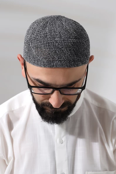 Melanj Dantel Detaylı Örme Gold Namaz Takkesi - Resim 4