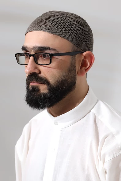 Kahverengi Dantel Detaylı Örme Gold Namaz Takkesi ürün görseli 1