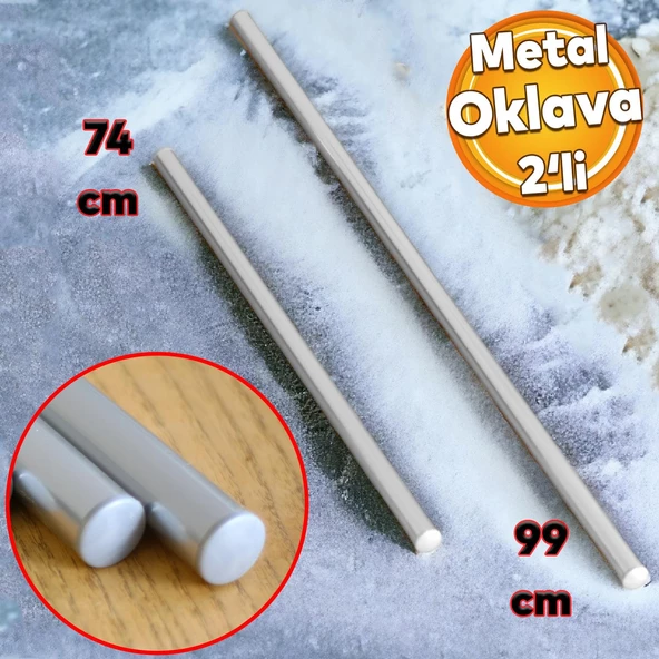 Alüminyum Metal Oklava 2'li Set 99-74 cm Börek Hamur Yufka Açma Silindir Yuvarlak Uzun Kısa Mutfak ürün görseli 1