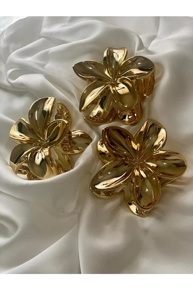 akrilik parlak büyük 2 lı lotus madal toka set 8CM (renk seçiniz) gri gold ürün görseli 1