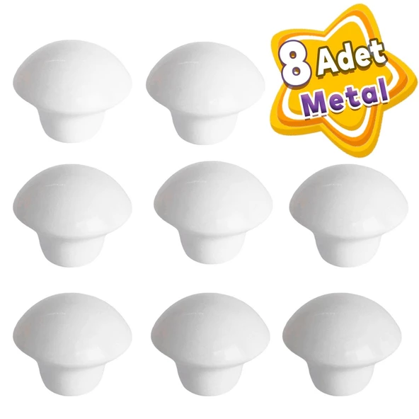 8 Adet Beyaz Mantar Düğme Kulp Mobilya Çekmece Dolap Kapak Kulbu Metal Kulp Aksesuarları Vidalı ürün görseli 1