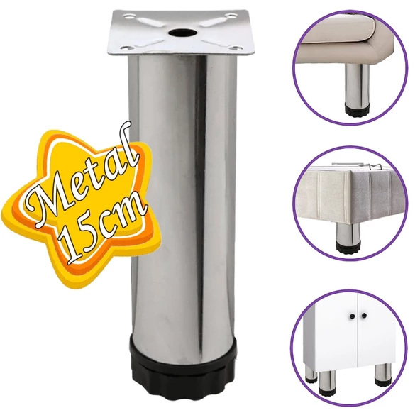 Metal Ayarlanabilir 15 cm Krom Destek Ayak Mobilya Kanepe Baza Koltuk Dolap Sehpa TV Ünitesi Ayağı ürün görseli 1