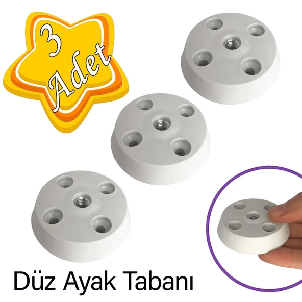 3 Adet Düz Ayak Tabanı Beyaz Mobilya Masa Sehpa Ayağı Bağlantı Aparatı Plastik ürün görseli 1