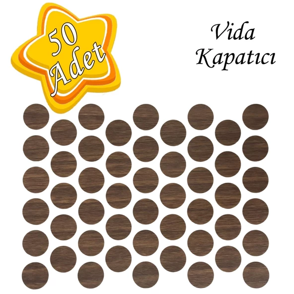 50 ADET Ceviz Vida Kapatıcı Ahşap Desenli  Yapışkanlı Vida Tapası Tıpası Kapağı Vida Gizleyici ürün görseli 1