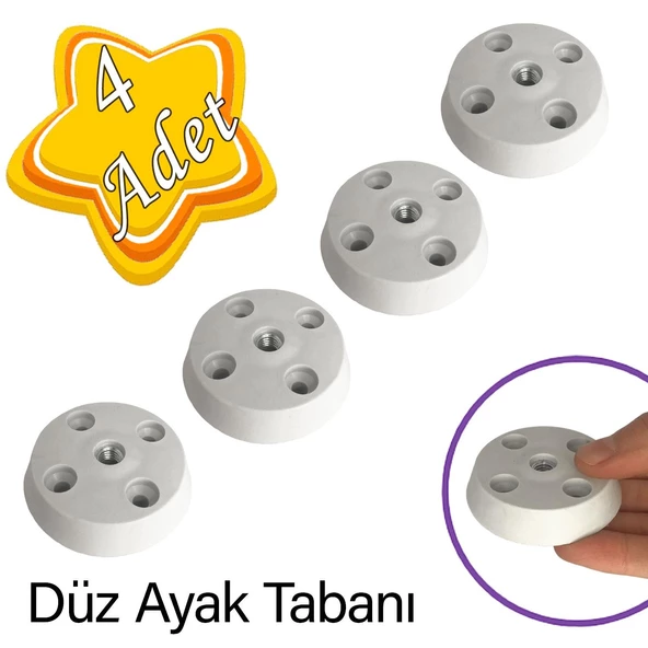 4 Adet Düz Ayak Tabanı Beyaz Mobilya Masa Sehpa Ayağı Bağlantı Aparatı Plastik ürün görseli 1
