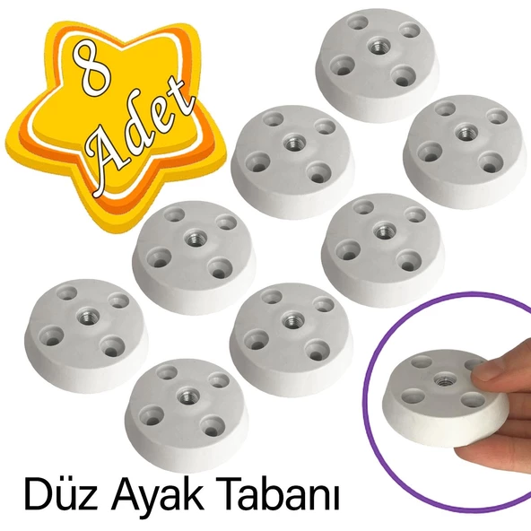 8 Adet Düz Ayak Tabanı Beyaz Mobilya Masa Sehpa Ayağı Bağlantı Aparatı Plastik ürün görseli 1