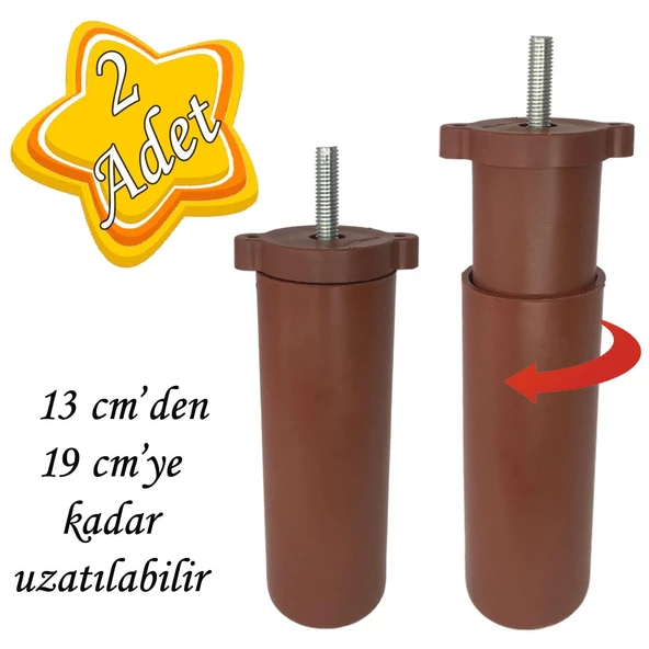 2 Adet Ayarlı Destek Ayağı 13 x 19 cm Kahverengi Gizli Ayak M8 Civatalı İncediş Mobilya Kanepe Baza Koltuk ürün görseli 1