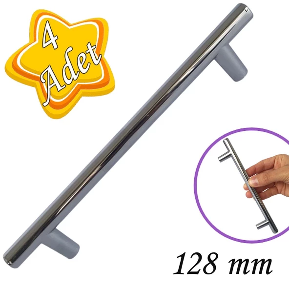 4 Adet Boy Kulp Krom 128 mm Kulp Mobilya Mutfak Dolabı Çekmece Dolap Kapak Kulpu Kulbu Metal Kulpları ürün görseli 1
