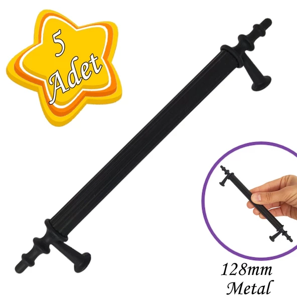 5 Adet Erciyes kulp Siyah 128 mm Kulp Mobilya Mutfak Dolabı Çekmece Dolap Kapak Kulpu Kulbu Metal Kulpları ürün görseli 1