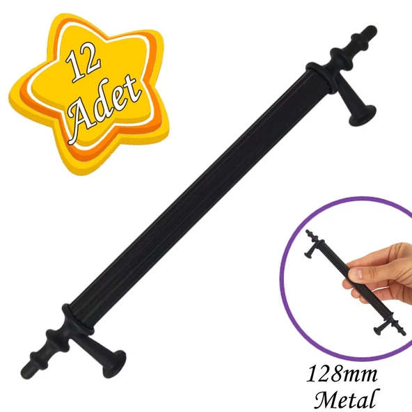 12 Adet Erciyes kulp Siyah 128 mm Kulp Mobilya Mutfak Dolabı Çekmece Dolap Kapak Kulpu Kulbu Metal Kulpları ürün görseli 1