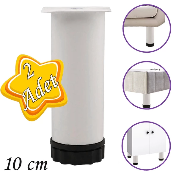 2 Adet Metal Ayarlanabilir 10 cm Beyaz Destek Ayağı Mobilya Kanepe Baza Koltuk Dolap Sehpa TV Ünitesi Ayağı ürün görseli 1
