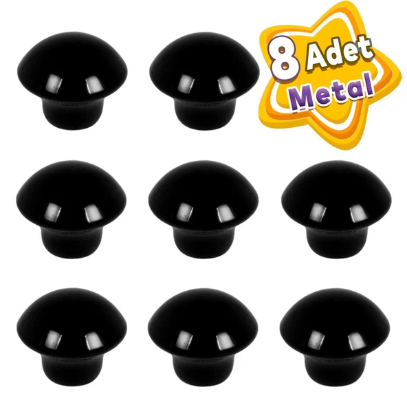 8 Adet Siyah Mantar Düğme Kulp Mobilya Çekmece Dolap Kapak Kulbu Metal Kulp Aksesuarları Vidalı ürün görseli 1