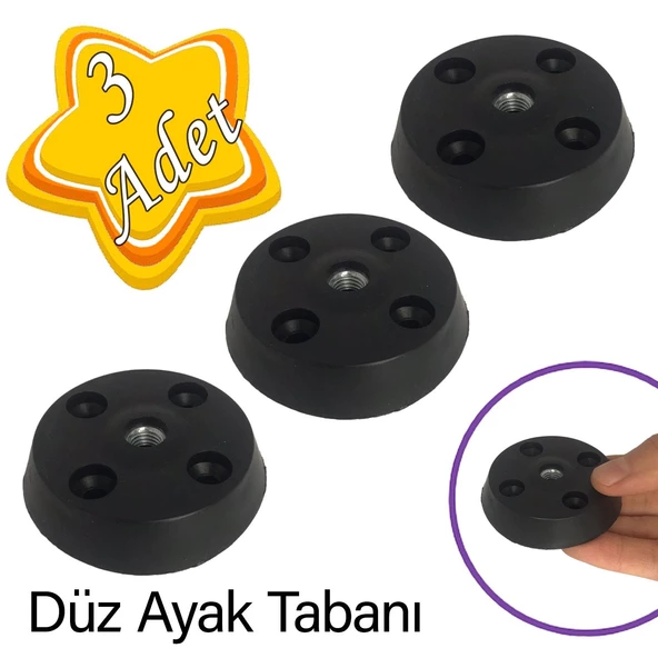3 Adet Düz Ayak Tabanı Siyah Mobilya Masa Sehpa Ayağı Bağlantı Aparatı Plastik ürün görseli 1