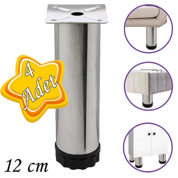4 Adet Metal Ayarlanabilir 12 cm Krom Destek Ayağı Mobilya Kanepe Baza Koltuk Dolap Sehpa TV Ünitesi Ayağı ürün görseli 1