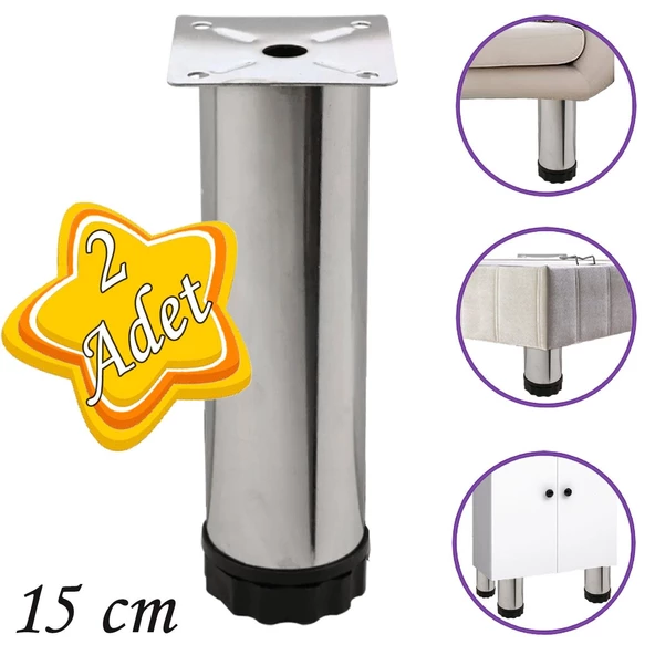 2 Adet Metal Ayarlanabilir 15 cm Krom Destek Ayağı Mobilya Kanepe Baza Koltuk Dolap Sehpa TV Ünitesi Ayağı ürün görseli 1