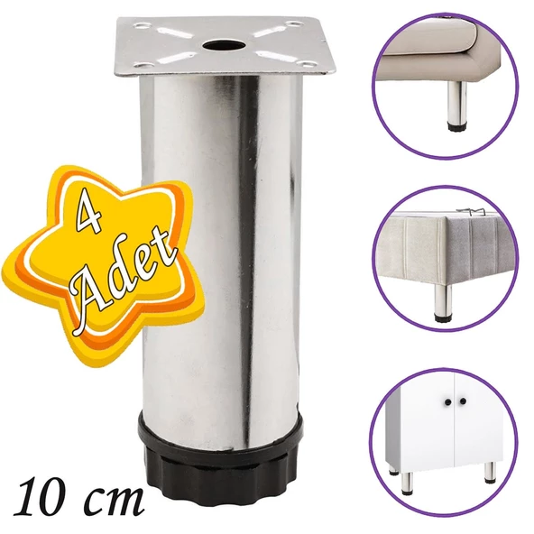 4 Adet Metal Ayarlanabilir 10 cm Krom Destek Ayak Mobilya Kanepe Baza Koltuk Dolap Sehpa TV Ünitesi Ayağı ürün görseli 1