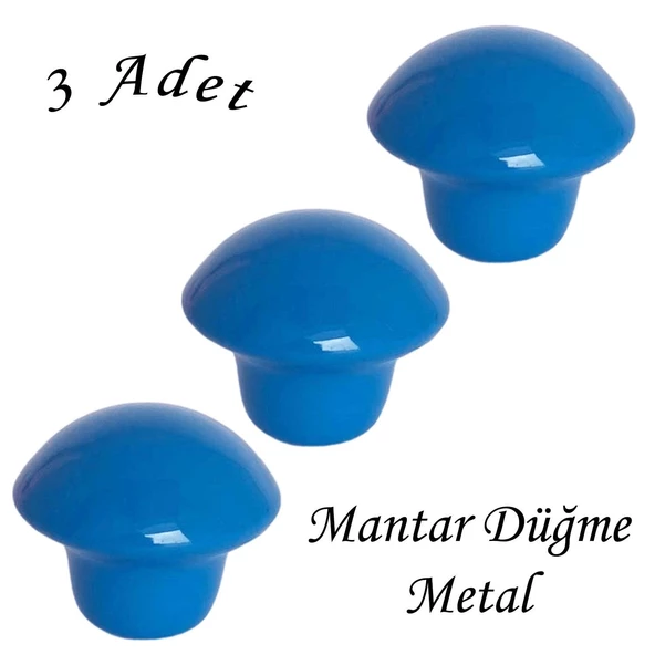 3 Adet Mavi Mantar Düğme Kulp Çocuk Bebek Mobilya Çekmece Dolap Kapak Kulbu Metal Kulp Aksesuarları Vidalı ürün görseli 1