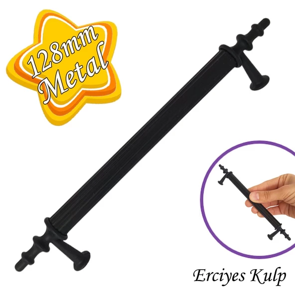 Erciyes kulp Siyah 128 mm Kulp Mobilya Mutfak Dolabı Çekmece Dolap Kapak Kulpu Kulbu Metal Kulpları ürün görseli 1